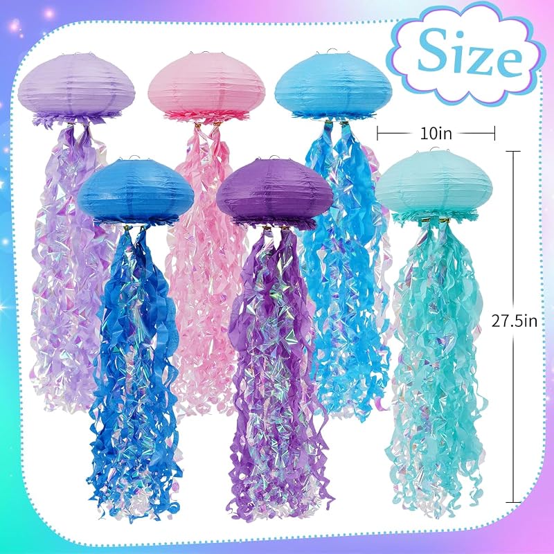 Pack 6 Linternas Medusa Decoración Cumpleaños Sirena