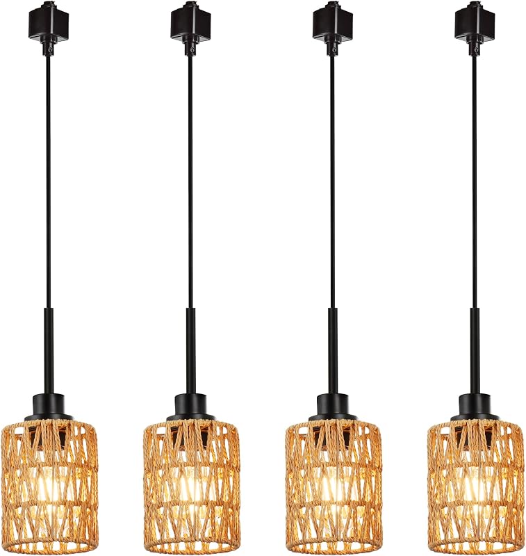 4 Luces Colgantes Tipo H Riel Negro para Cocina Comedor