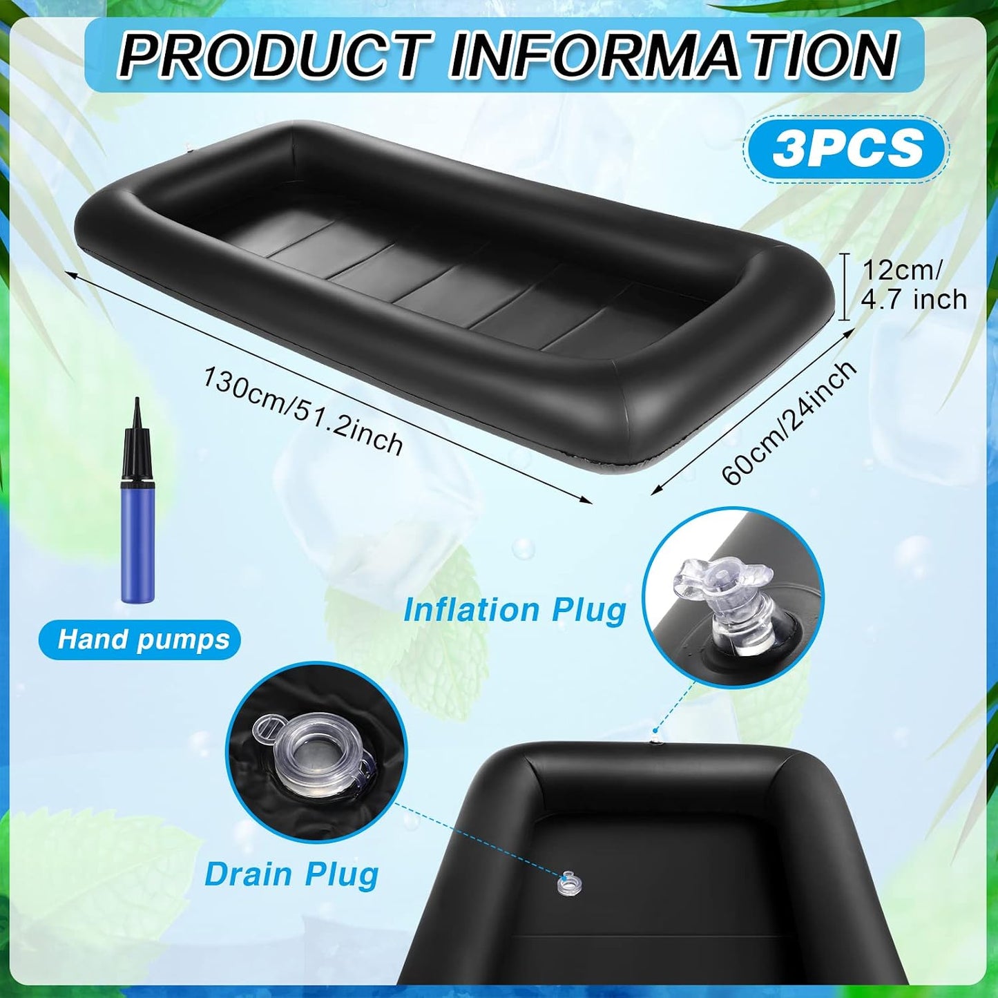 3 Barras Inflables 52x24x5pulg Con Bandeja Bebidas Negro