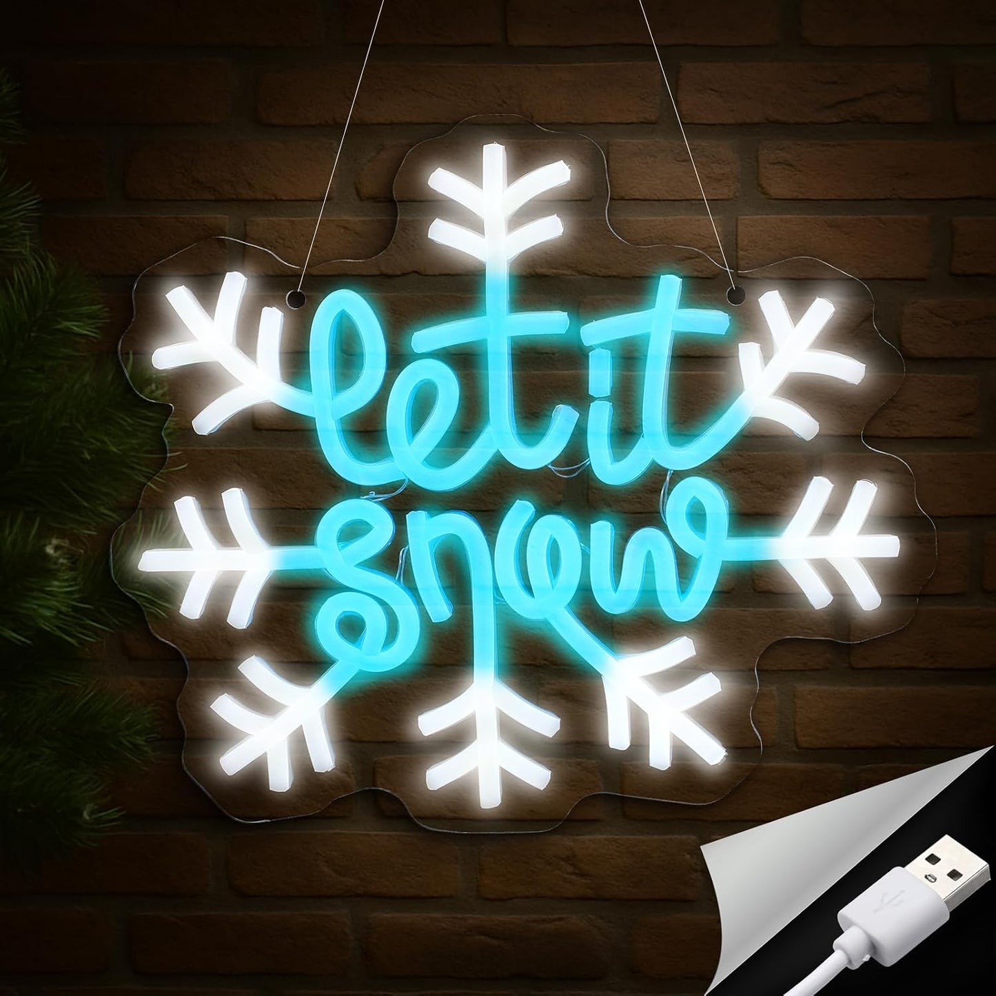 Letrero neón copo nieve 10pulg decoración navidad