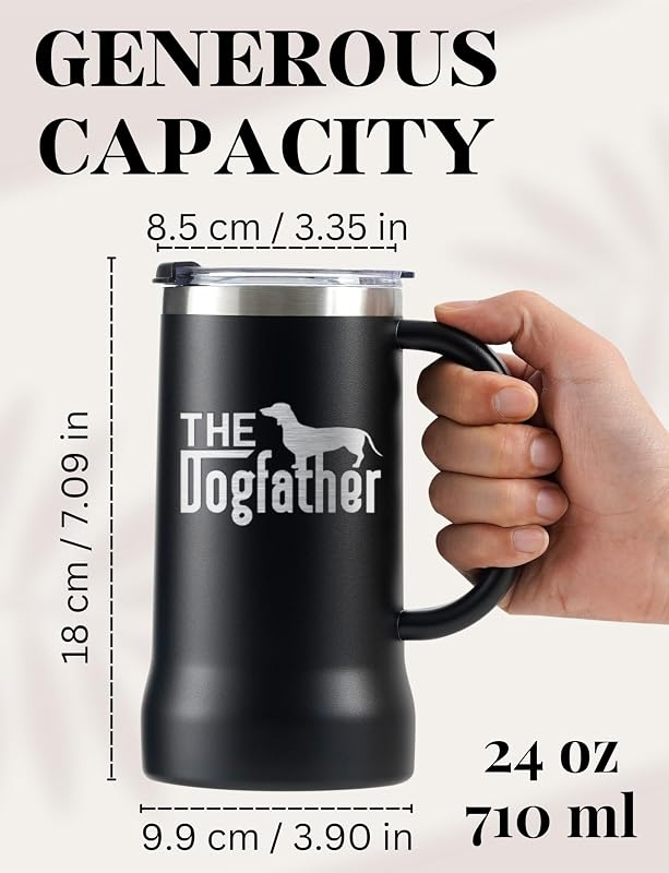 Vaso acero inox 24oz con tapa color negro perro salchicha