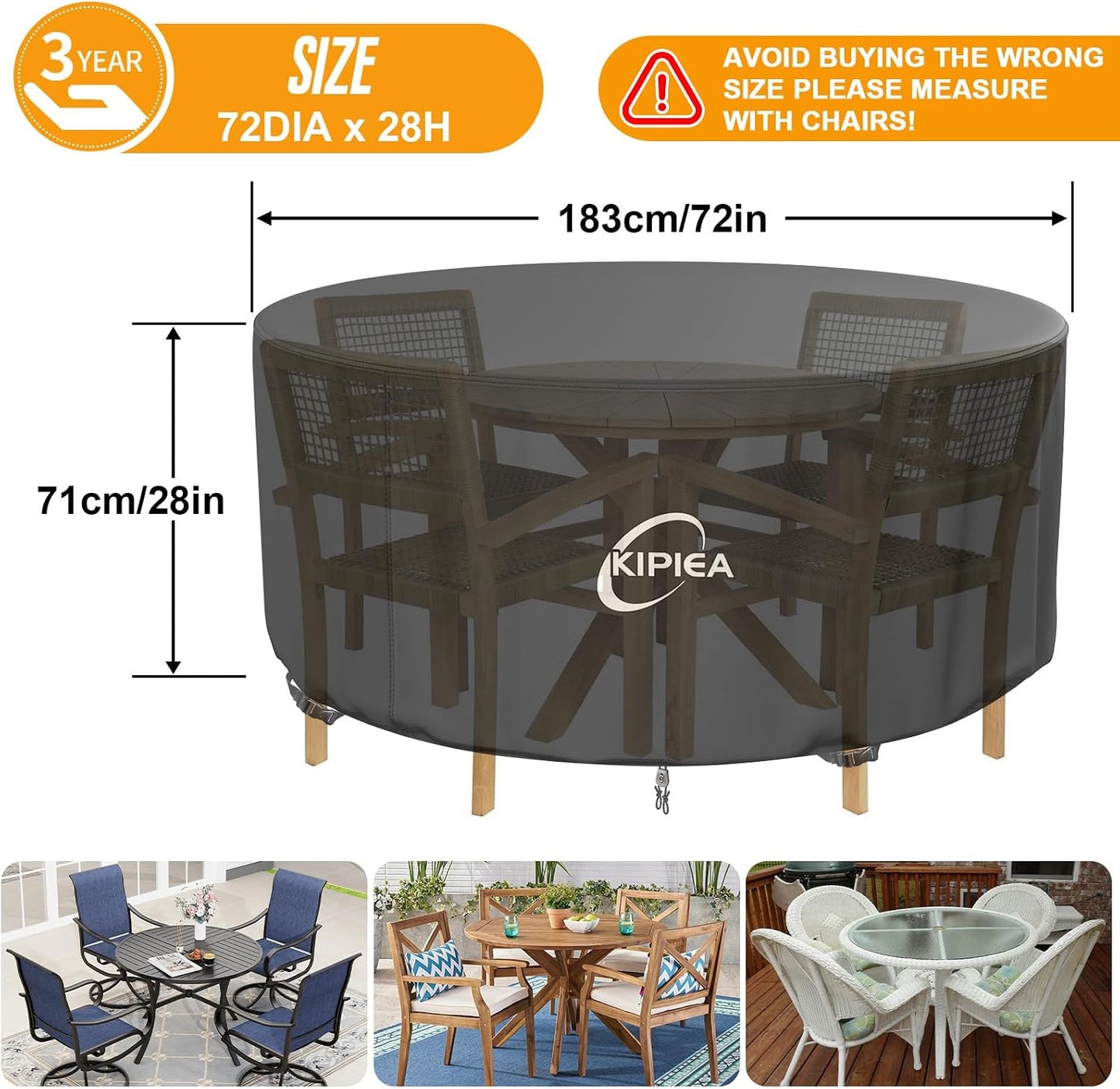 Funda redonda mesa patio impermeable 72x28pulg