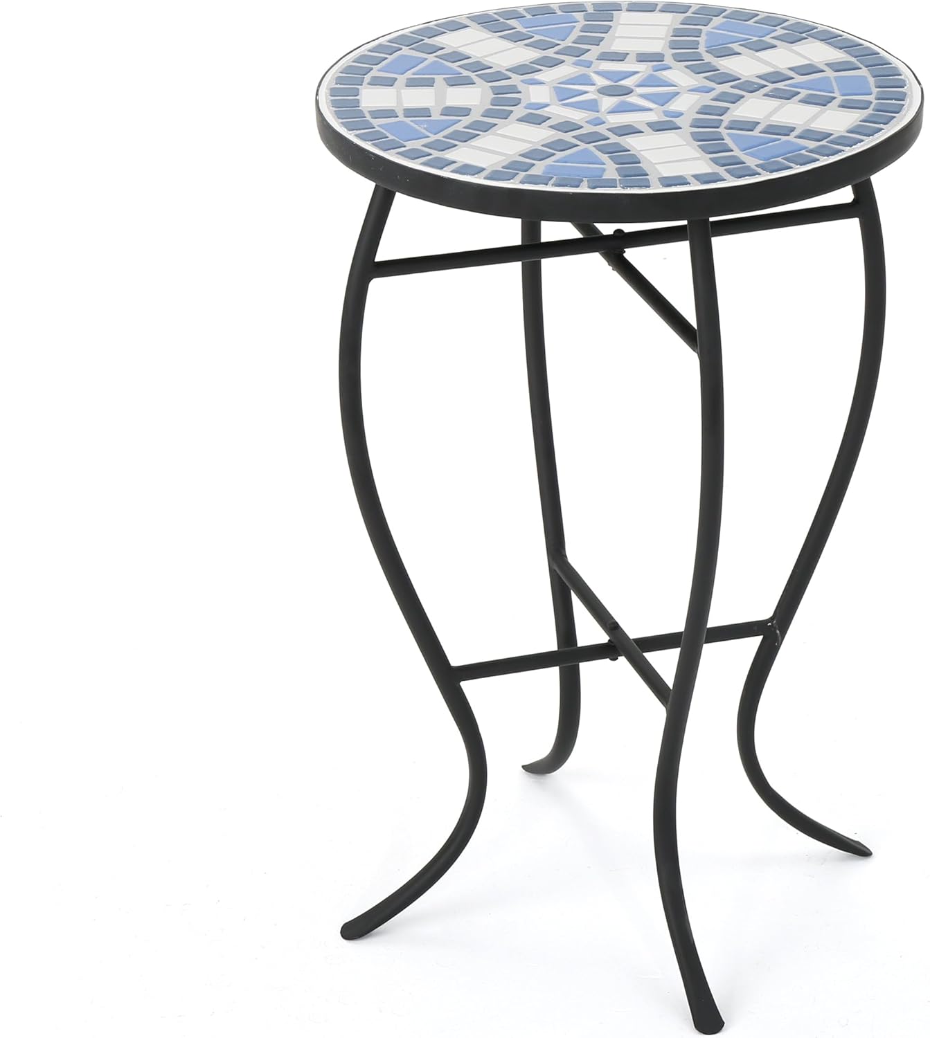 Mesa auxiliar cerámica marco hierro color azul blanco