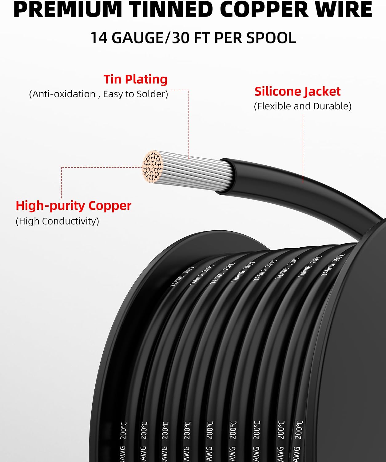 Cable silicio estaño 16 AWG 6 colores 30pies flexible