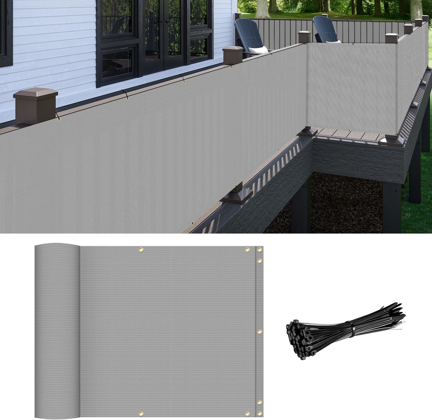 Cubierta barandilla privacidad 2.5x12ft malla gris