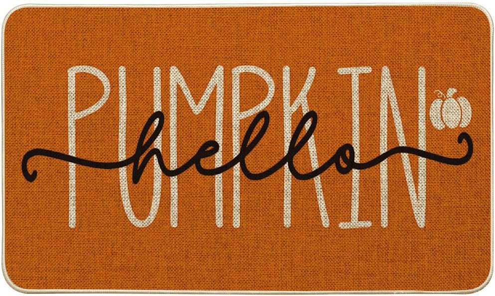 Felpudo otoño naranja Hello Pumpkin 17x29" para hogar