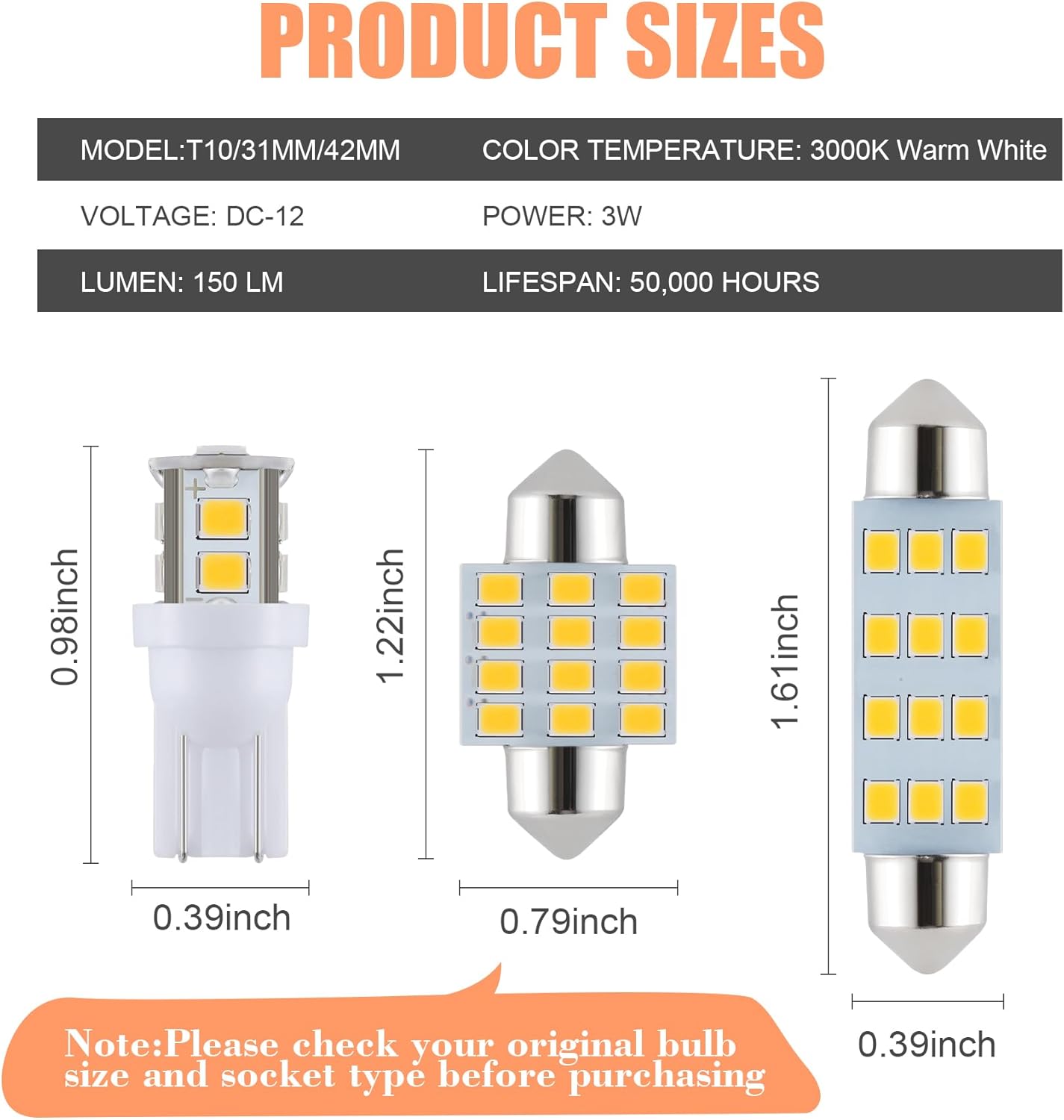 24 Pzas Bombillas LED T10 para Cúpula Interior Coche