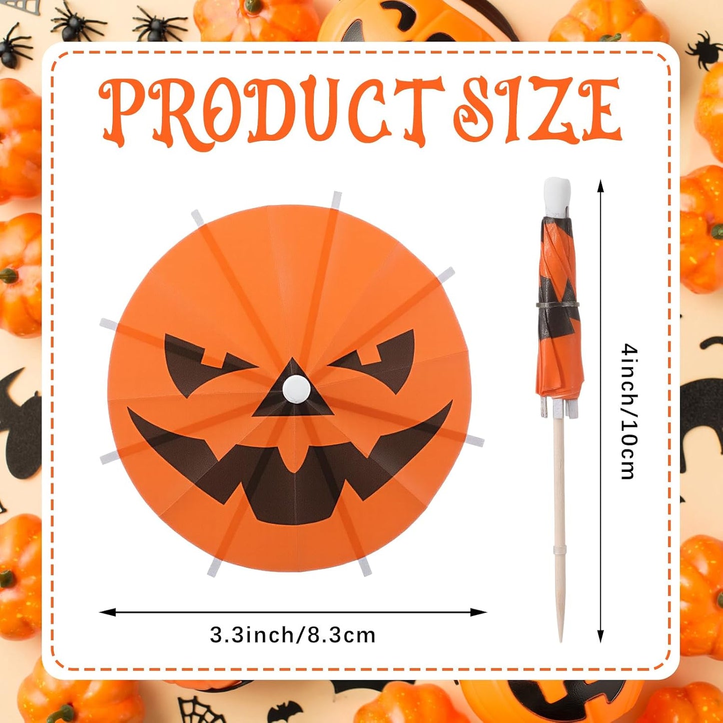 100 Pzas Palillos Calabaza Halloween Cóctel Cupcakes