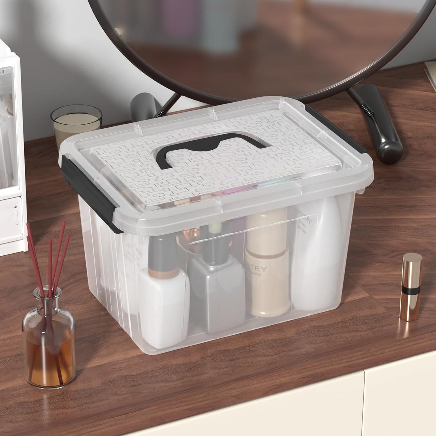 Cajas plástico transparente 6qt con asa 6 pzas