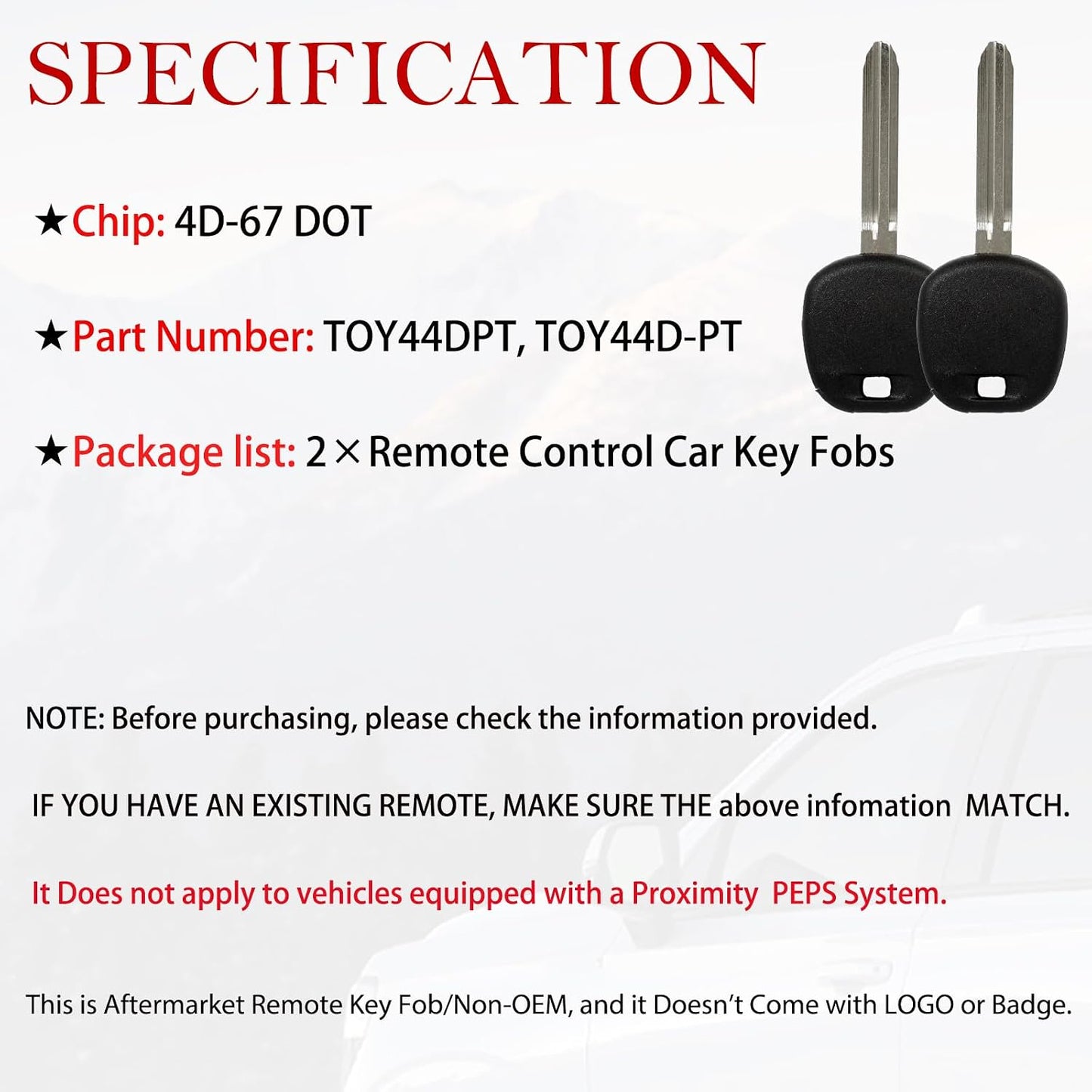 Llave reemplazo transponder Toyota 2003 4Runner Camry