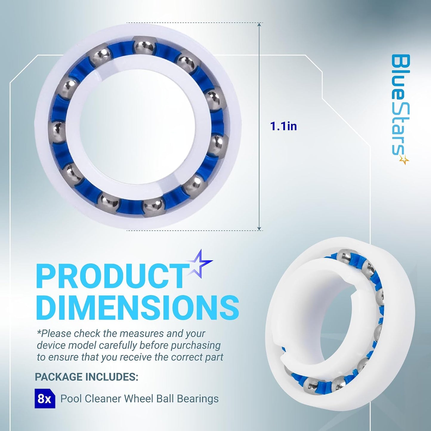 Rodamientos rueda limpiadores piscina Zodiac 180/280 pack 8