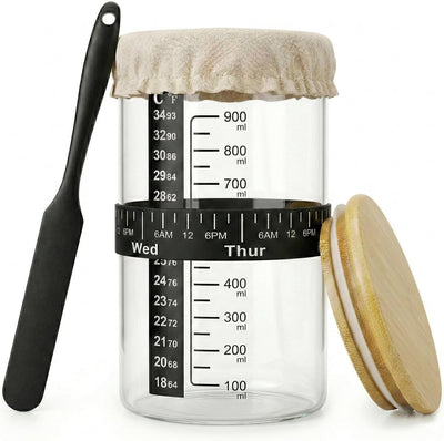 Tarro Fermentación Vidrio Bocaza Ancha 34oz Tapa Madera