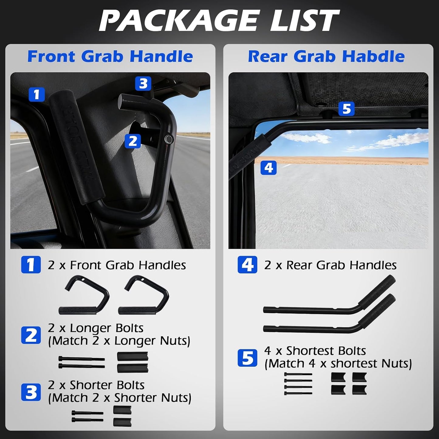 Set 16 asas agarre Jeep JK 07-18 negro acero inox