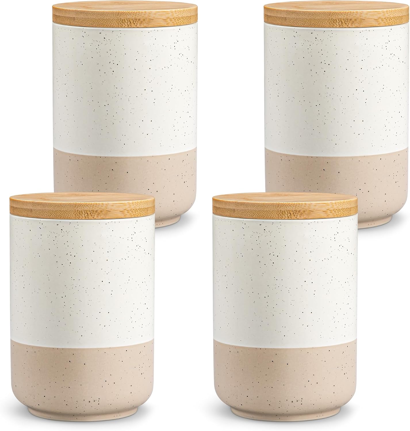 Set 4 Tarros Cerámica con Tapas Madera Herméticas 18oz