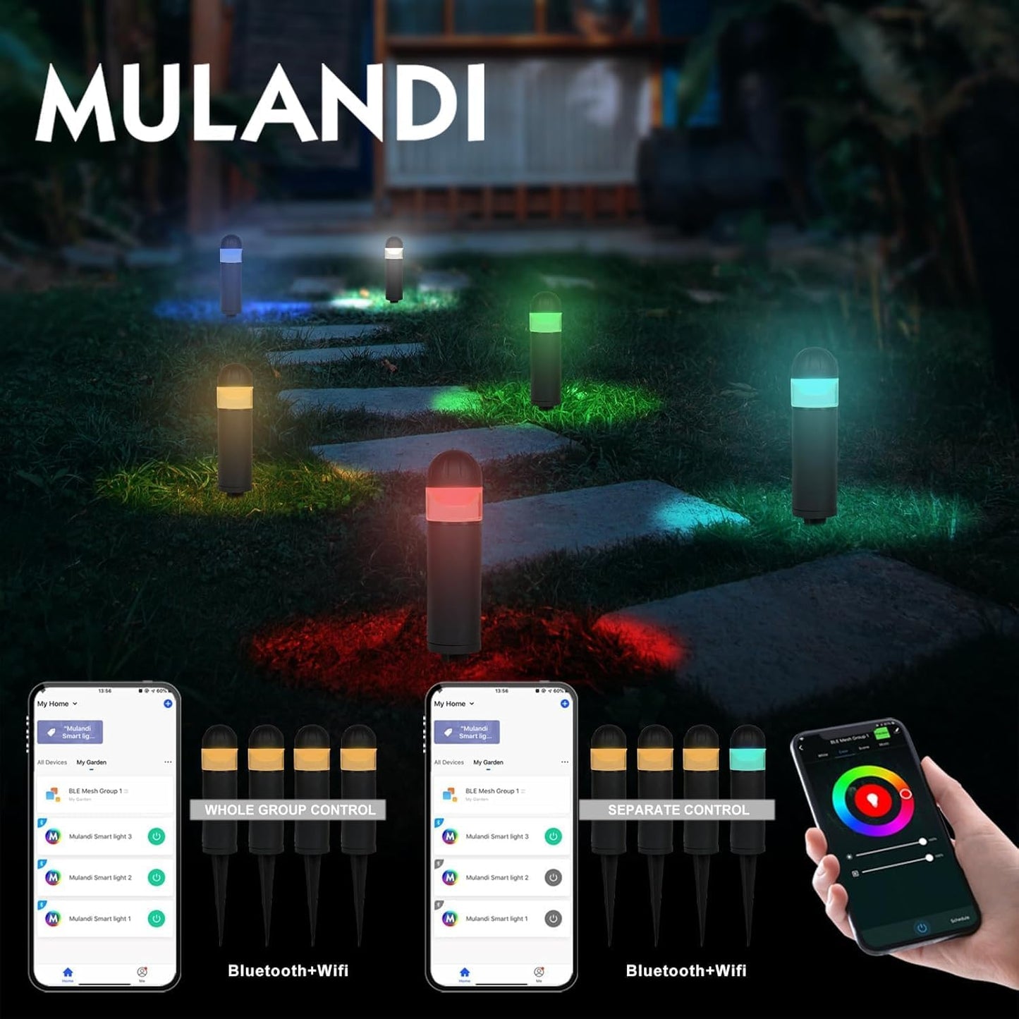 Luces camino LED wifi/ble 8uds control app cambio color