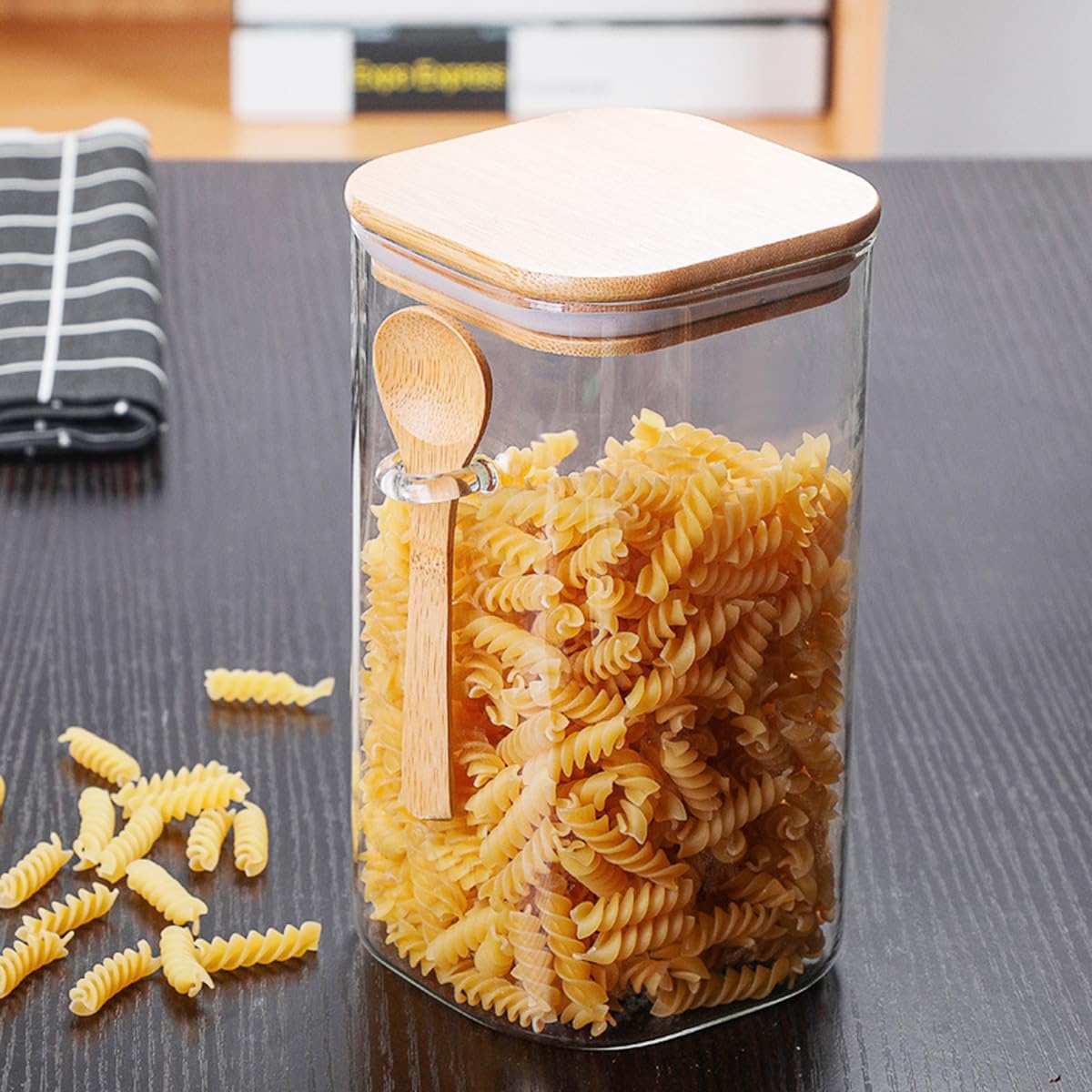 Tarros vidrio 50oz con cuchara tapa hermética bambú