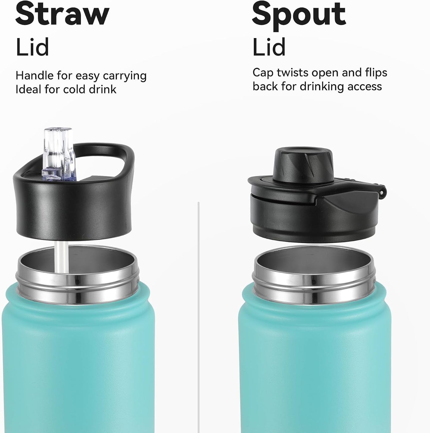 Botella agua acero inox doble pared 16oz con popote