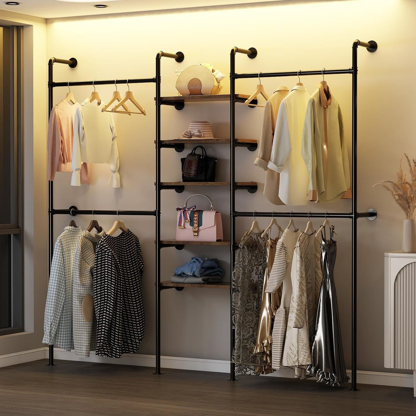 Perchero pared negro con 5 estantes resistente