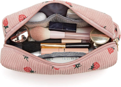 Bolsa maquillaje pana portátil con cremallera