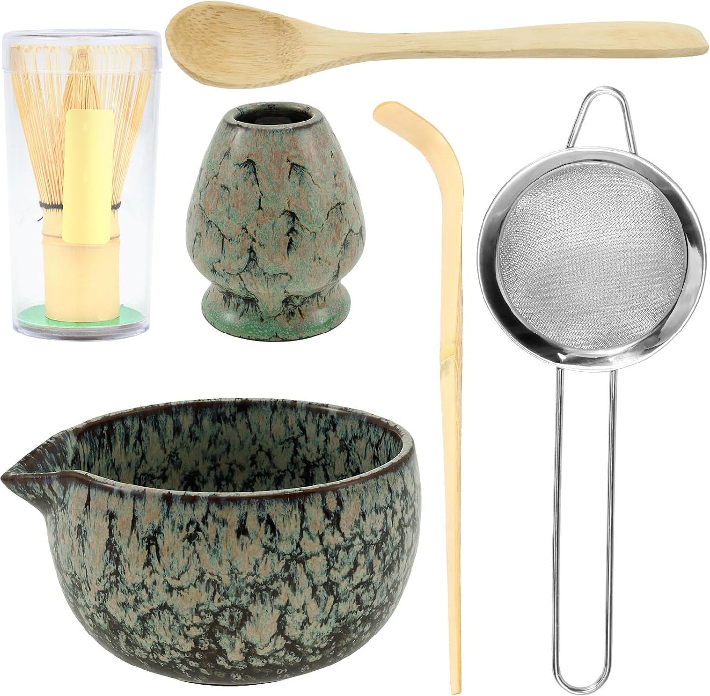 Set 6 Batidores Matcha Soporte Cerámica Acero Inox