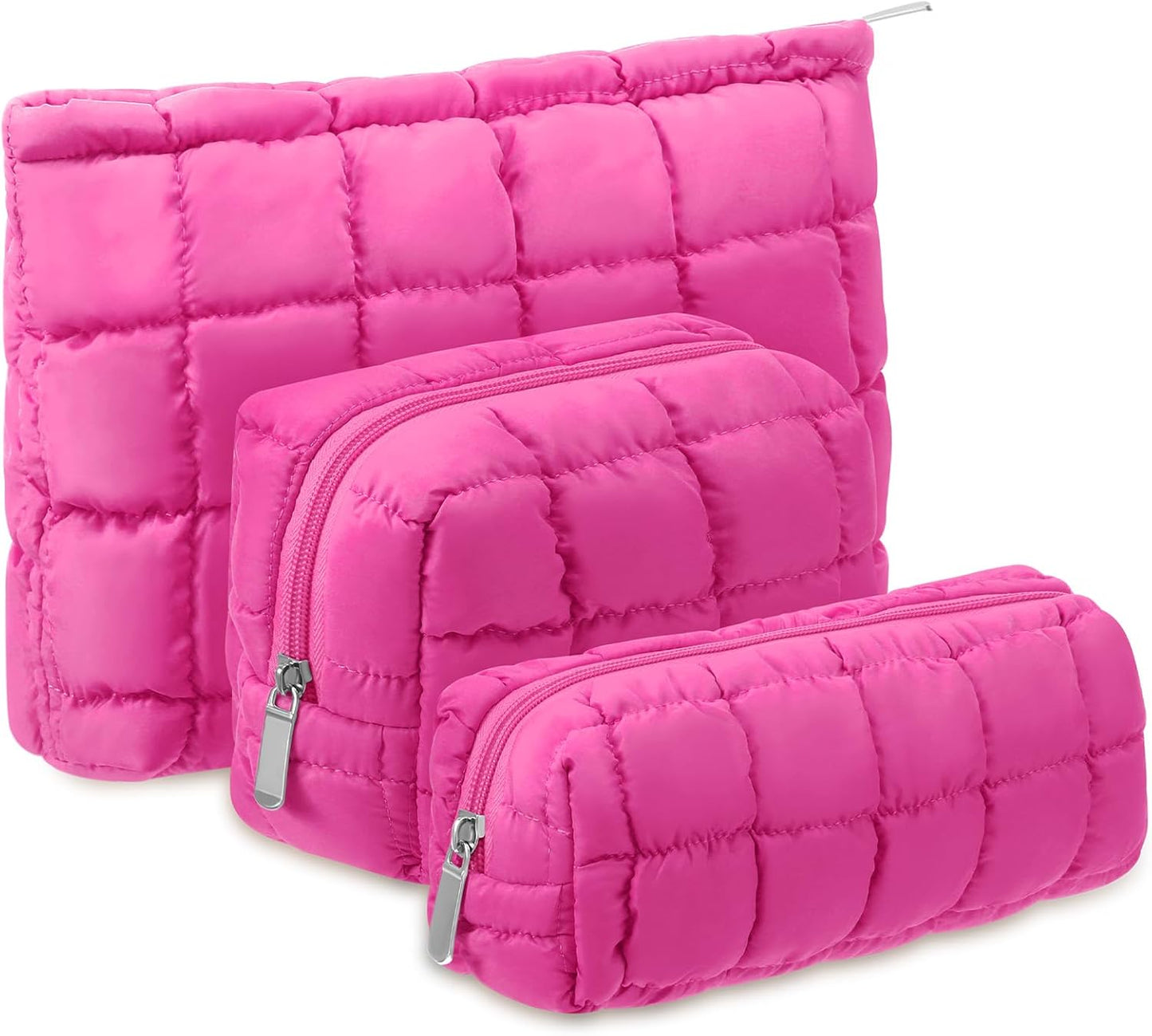 Bolsa maquillaje acolchada 3 pzas rosa intenso