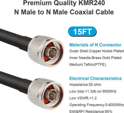 Cable N macho a macho 15ft cobre puro 50 ohm antena WiFi
