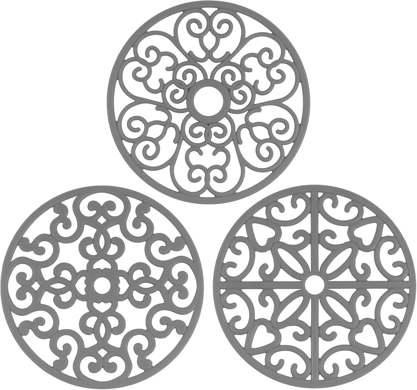 Set 3 Salvamanteles Silicona Antiderrap Resiste Calor Mesa Gris
