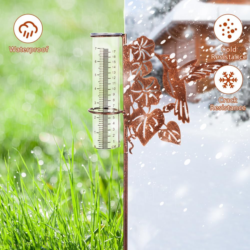 Medidor lluvia colibrí exterior resistente con tubo plástico