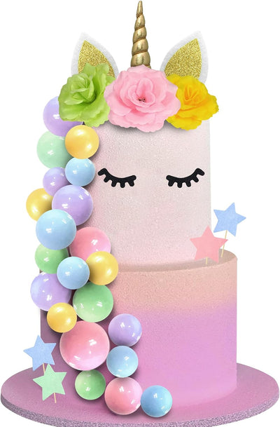 41 Pzas Decoración Pastel Unicornio Bolas Flores Multicolor