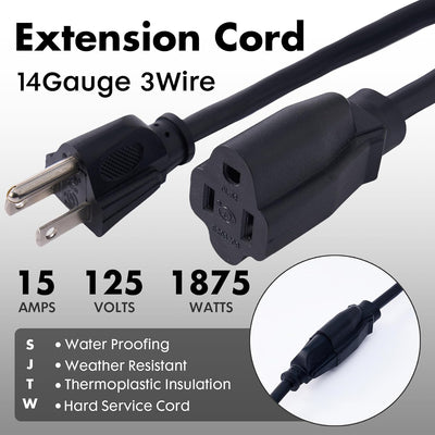Cable extensión 1m negro resistente agua 14/3 SJTW 15A