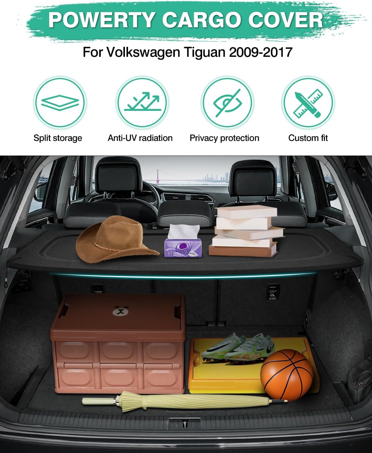 Cubierta maletero retráctil VW Tiguan 09-17 negro
