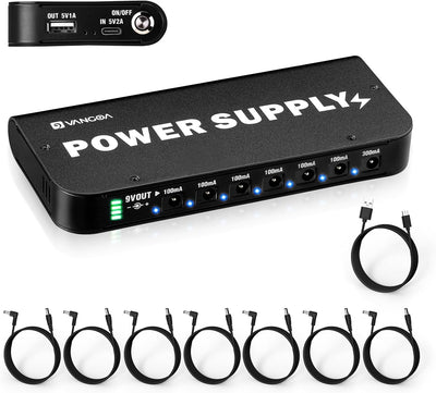 Fuente pedal guitarra recargable 4600 mAh 7 salidas CC 9 V USB 5 V negro