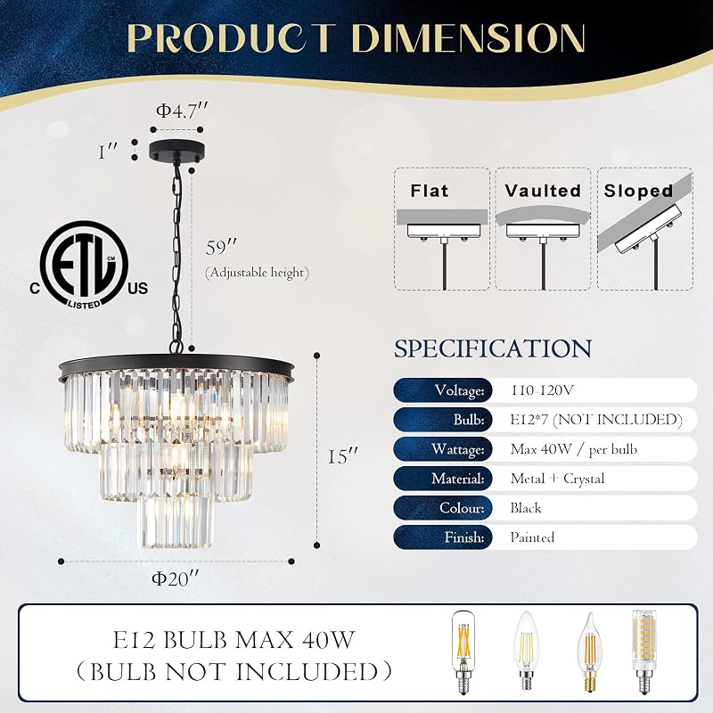 Candelabro cristal K9 20" 7 luces sala comedor