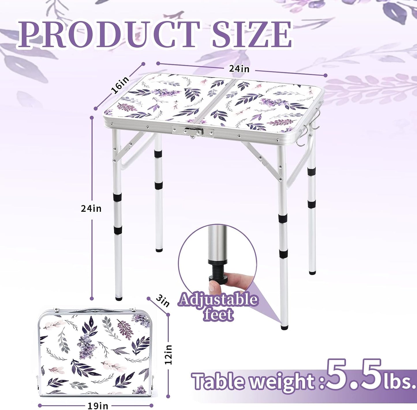 Mesa camping plegable aluminio ajustable lila niebla