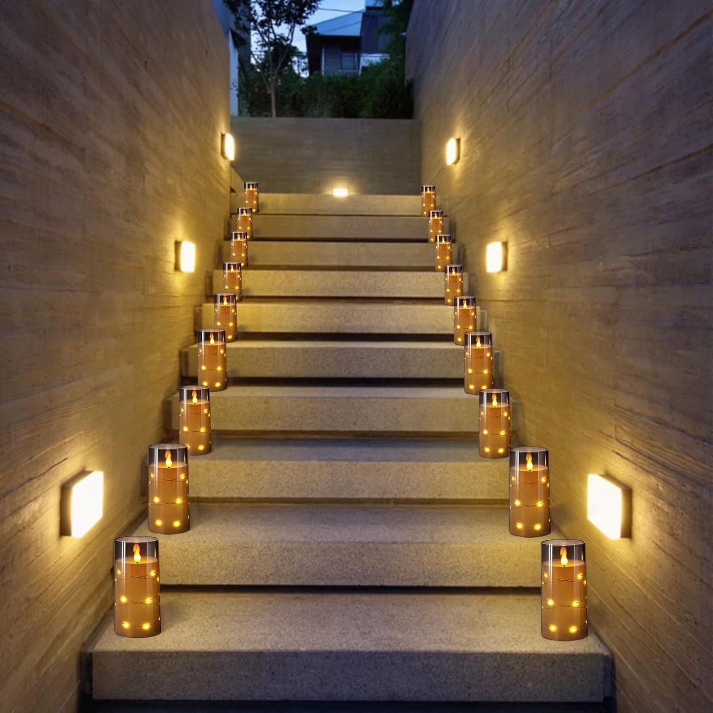 Velas LED con tira luces estrellas 3D pack 2 blanco