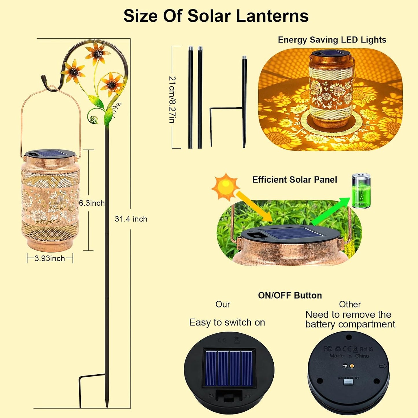 2 Linternas Solares Girasol Impermeables Jardín