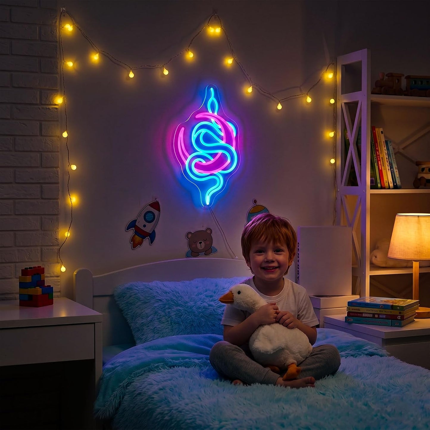 Letrero neón serpiente y luna LED para decoración