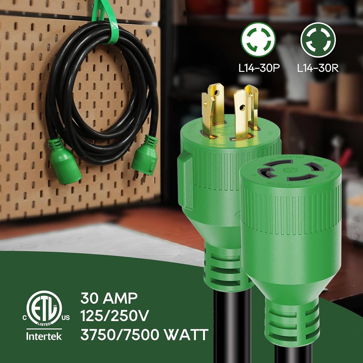 Cable extensión generador 4 clavijas 30A 40pies NEMA L14-30P