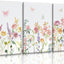 3 Pzas Acuarelas Lienzo Flores Colorido Pared Rosa Amarillo