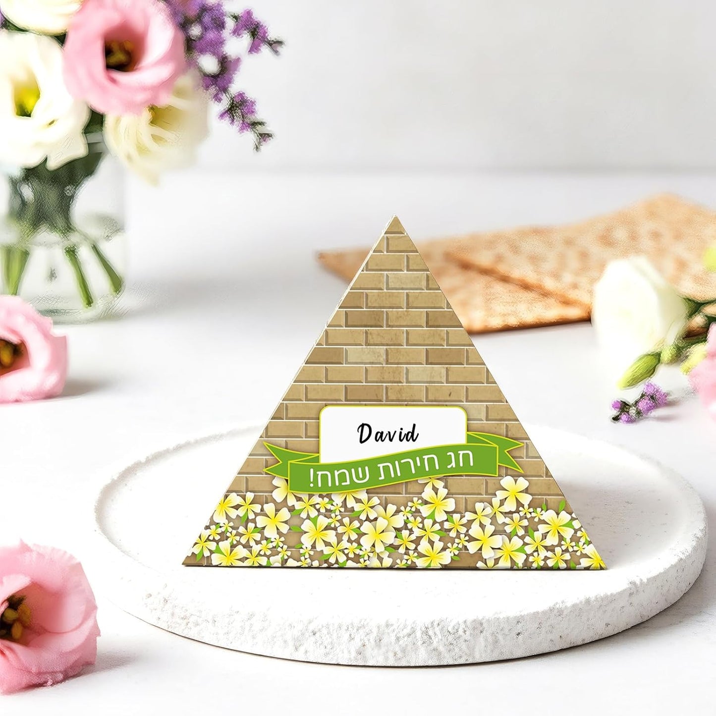 Paquete 36 Tarjetas Lugar Mesa Pascua 3D Con Ladrillo Flores