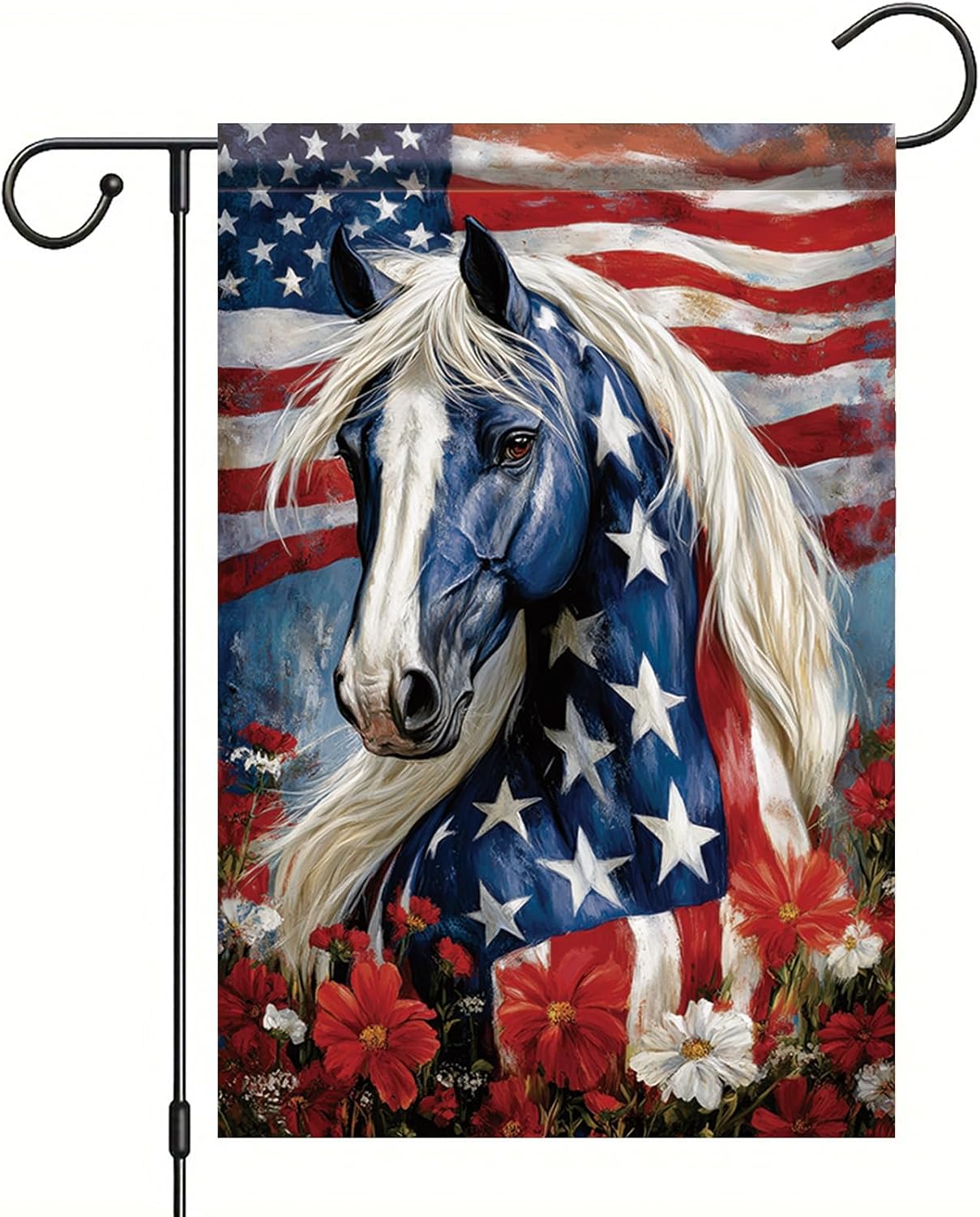 Banderas patrióticas caballos 12x18" doble cara 4 de Julio