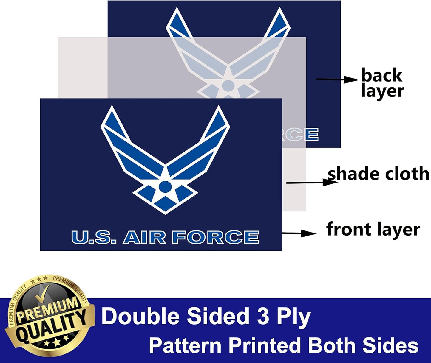 Bandera USAF doble cara 3x5" resistente 3 capas