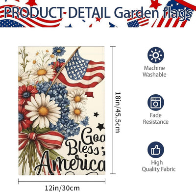 Bandera 4 de Julio 12x18pulg floral para jardín