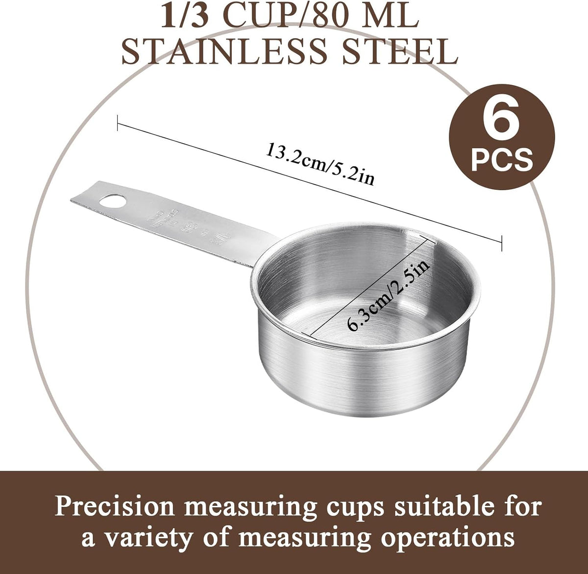 6 Tazas Medidoras Acero Inox 2.7fl oz para Cocina Hornear
