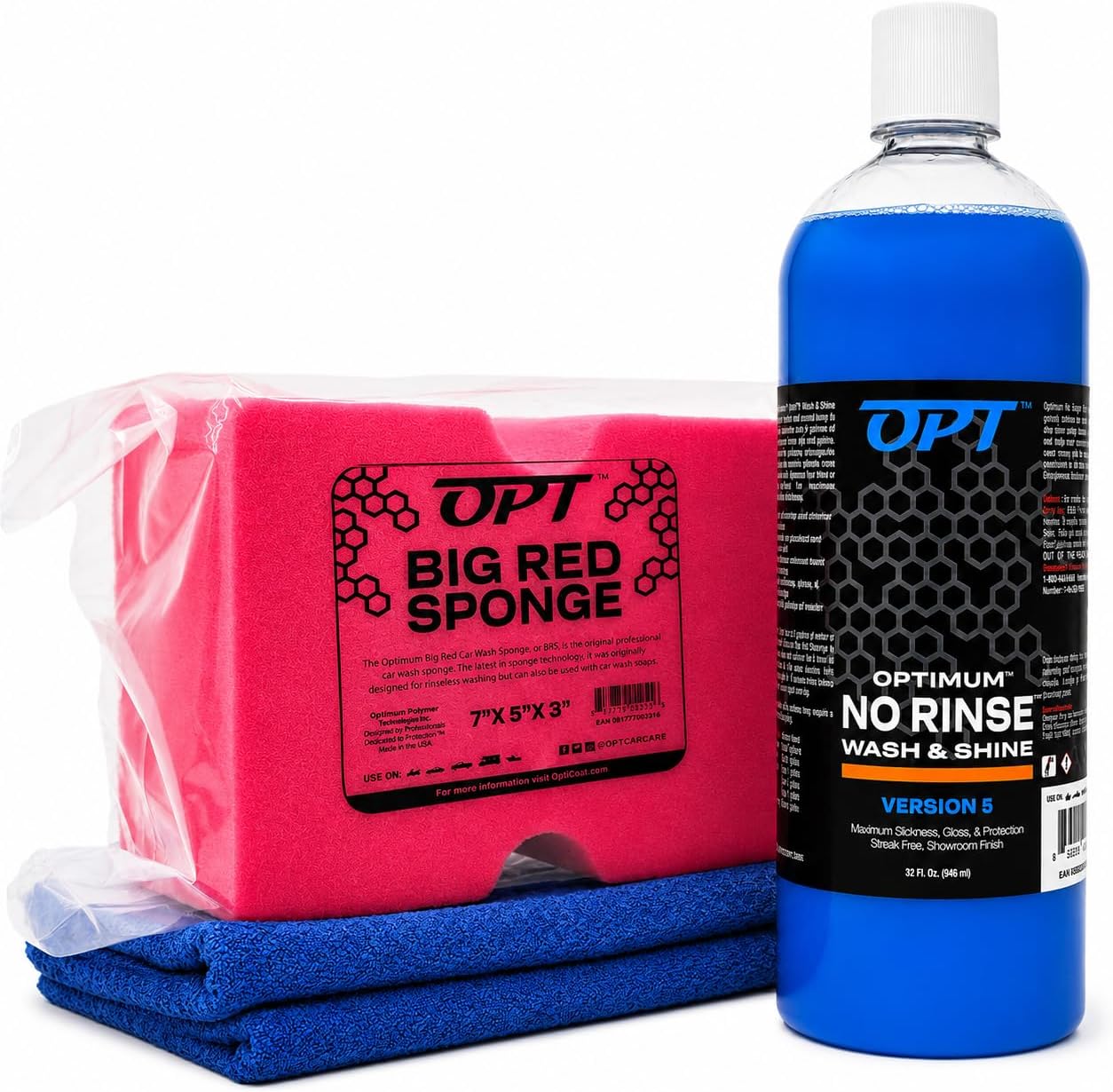 Kit limpieza auto Optimum 32oz toalla microfibra esponja