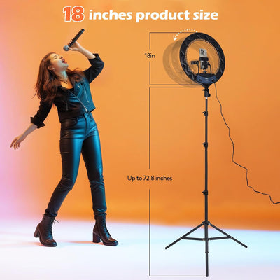 Anillo luz LED 18pulg regulable selfie maquillaje con soporte y control