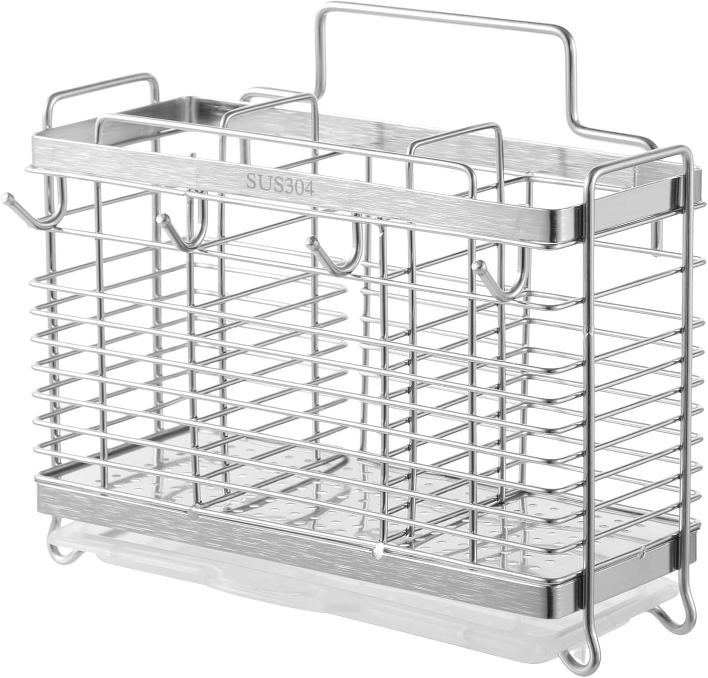 Estante cubiertos acero inox 3 compartimentos 4 ganchos