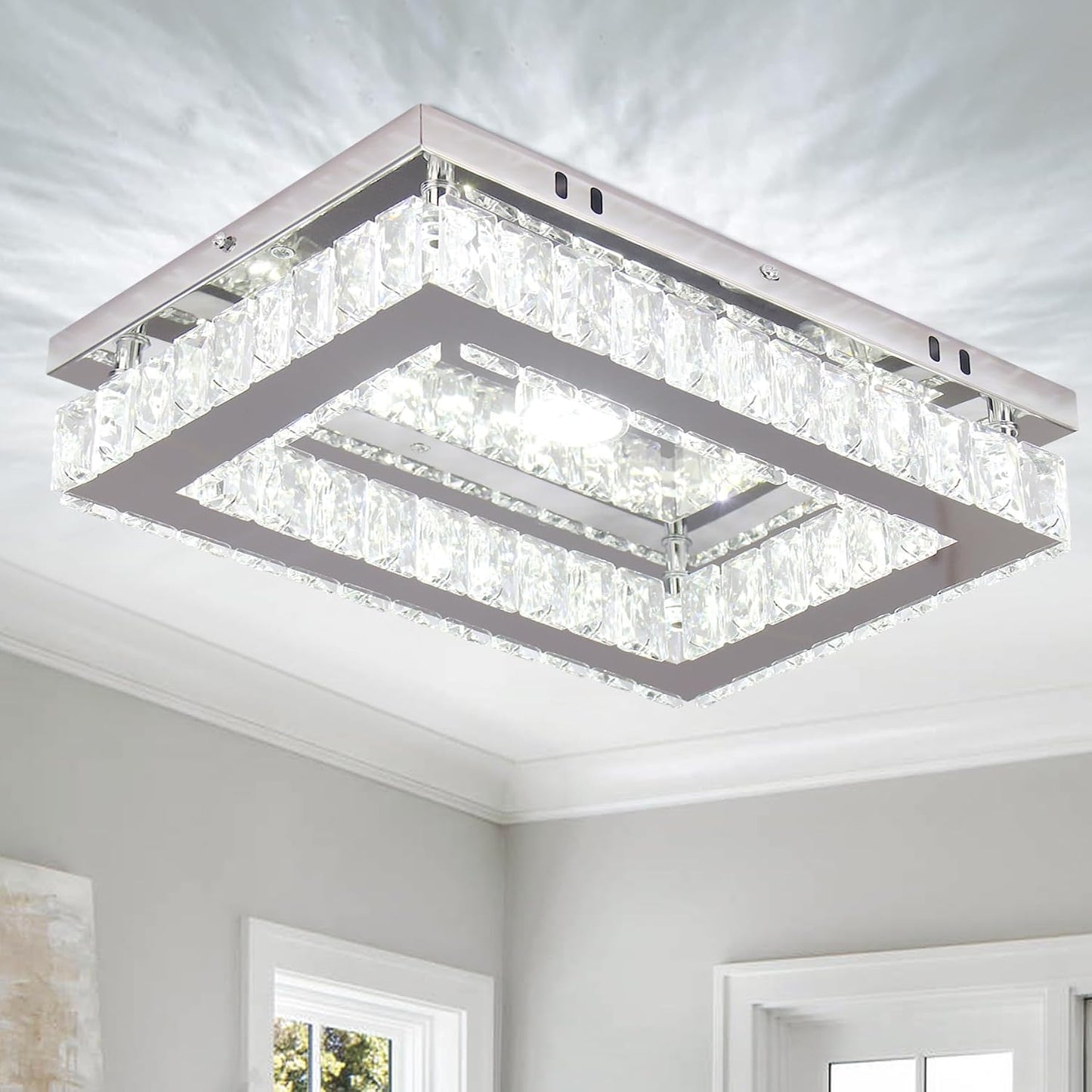 Lámpara techo LED rectangular cristal 11.8x9.1pulg blanco