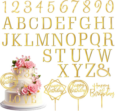 Letras acrílicas doradas para decorar pasteles cumpleaños