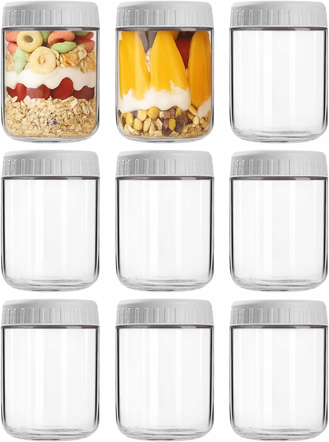 9 Tarros Vidrio 16oz Boca Ancha Tapas Herméticas para Avena